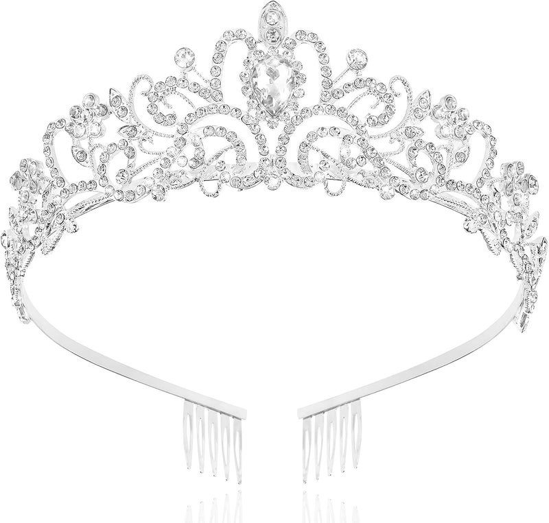TAROSE Crowns for Women, Queen Crystal Gold Silver Tiaras with White Rhinestone and Combs, Goddess Crown for Wedding Bride Birthday Princess Bridal Shower Hair Accessories for Women - Image 1